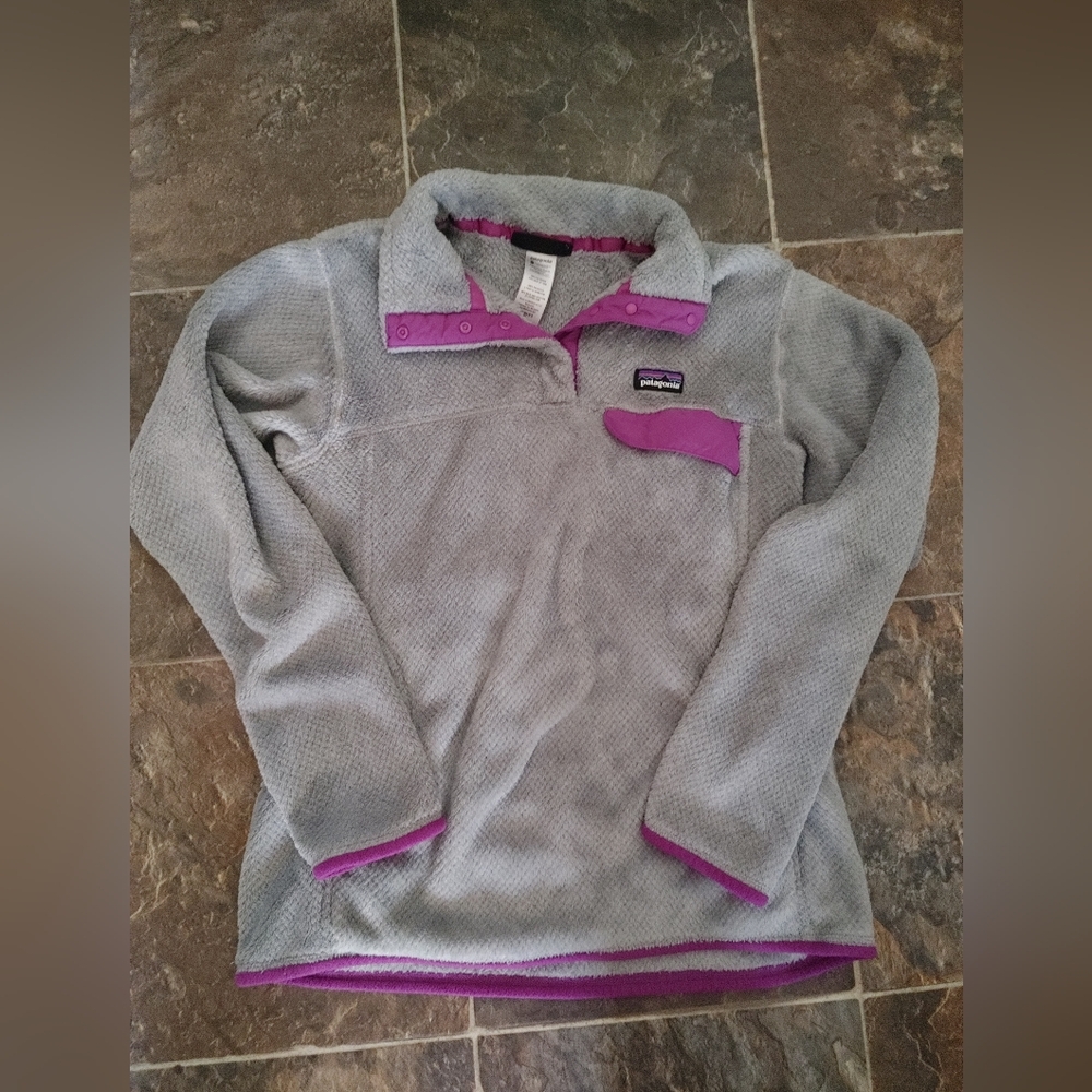 Patagonia Women's Deep Pile Fleece Snap T Pullover Jacket Gray Medium